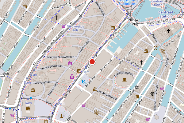 Brandweer-melding op Damrak, Amsterdam op 7 augustus, kaart-overzicht