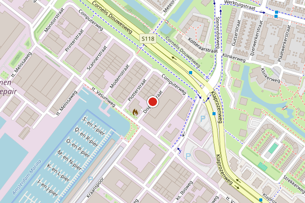 Brandweer-melding op Displaystraat, Amsterdam op 24 mei, kaart-overzicht
