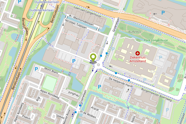 Ambulance-melding op Laan van de Helende Meesters, Amstelveen op 25 april, kaart-overzicht