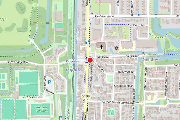 Brandweer-melding op Nieuwe Kalfjeslaan, Amstelveen op 24 mei, kaart-overzicht