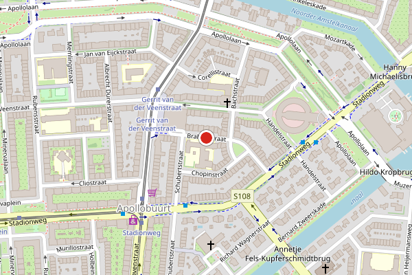 Brandweer-melding op Brahmsstraat, Amsterdam op 24 mei, kaart-overzicht