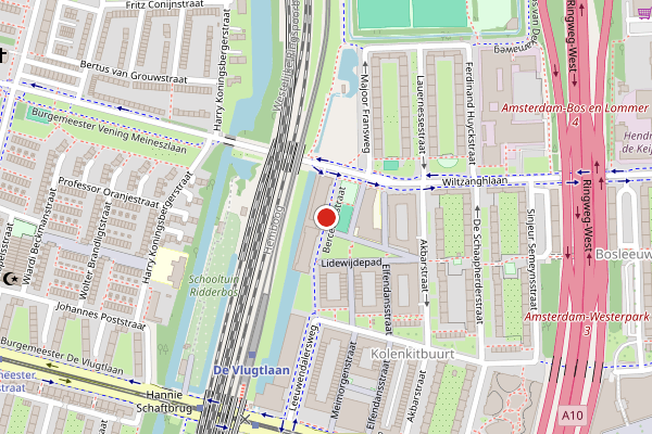 Brandweer-melding op Berceusestraat, Amsterdam op 24 mei, kaart-overzicht