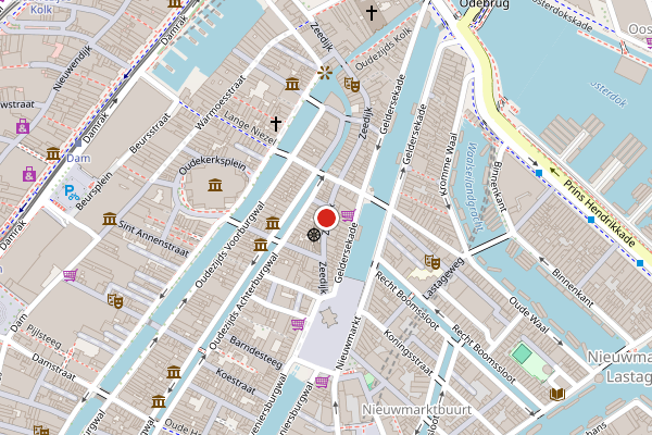 Brandweer-melding op Zeedijk, Amsterdam op 24 mei, kaart-overzicht