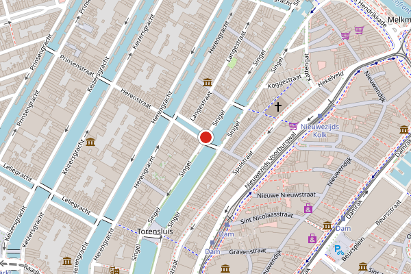 Brandweer-melding op Singel, Amsterdam op 24 mei, kaart-overzicht