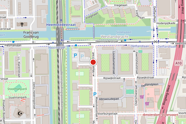 Brandweer-melding op Maassluisstraat, Amsterdam op 24 mei, kaart-overzicht