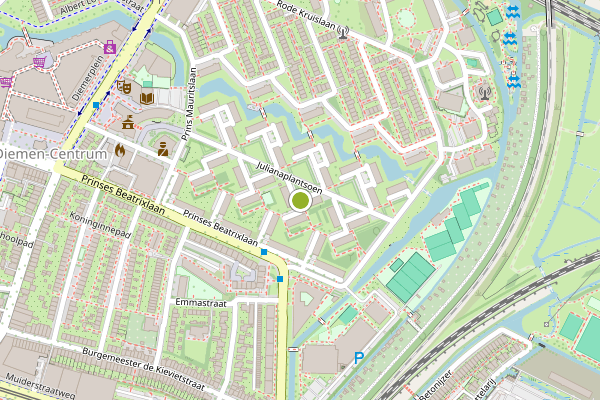 Ambulance-melding op Julianaplantsoen, Diemen op 24 mei, kaart-overzicht