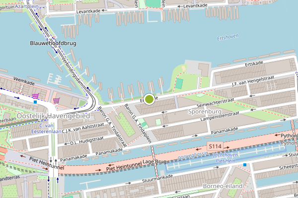 Ambulance-melding op Ertskade, Amsterdam op 24 mei, kaart-overzicht