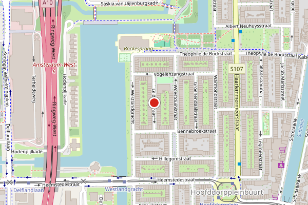 Brandweer-melding op Leiduinstraat, Amsterdam op 25 mei, kaart-overzicht
