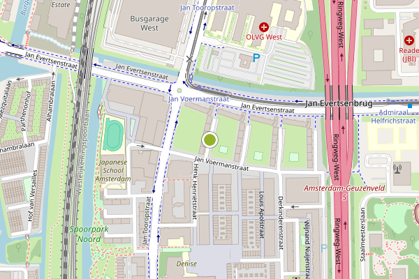 Ambulance-melding op Jan Voermanstraat, Amsterdam op 25 mei, kaart-overzicht