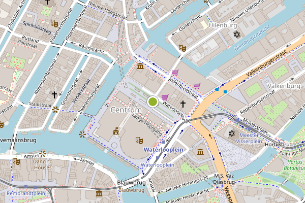 Ambulance-melding op Waterlooplein, Amsterdam op 25 mei, kaart-overzicht
