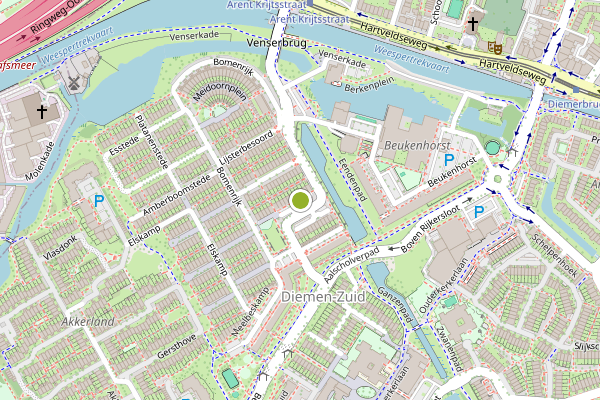 Ambulance-melding op Boskriekoord, Diemen op 25 mei, kaart-overzicht