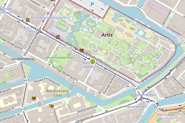Ambulance-melding op Plantage Middenlaan, Amsterdam op 28 mei, kaart-overzicht