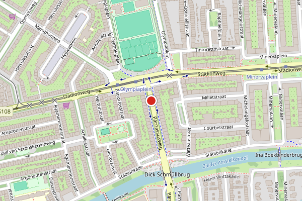 Brandweer-melding op Parnassusweg, Amsterdam op 28 mei, kaart-overzicht
