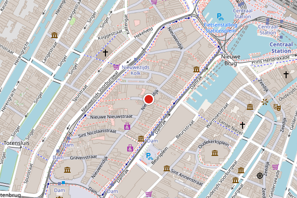 Brandweer-melding op Nieuwendijk, Amsterdam op 28 mei, kaart-overzicht