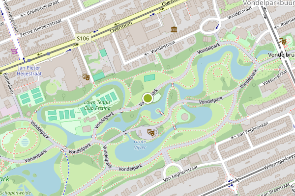 Ambulance-melding op Vondelpark, Amsterdam op 28 mei, kaart-overzicht