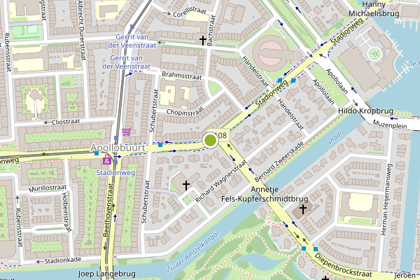 Ambulance-melding op Stadionweg, Amsterdam op 28 mei, kaart-overzicht