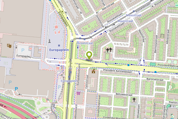 Ambulance-melding op Europaplein, Amsterdam op 27 april, kaart-overzicht