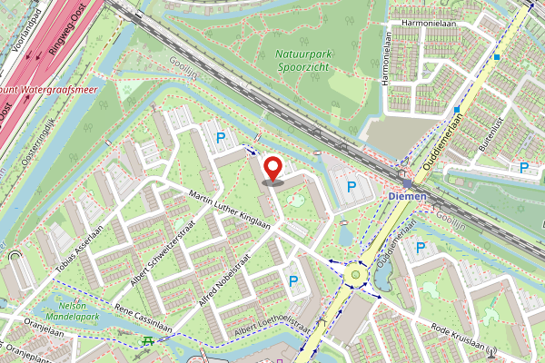 Brandweer-melding op Martin Luther Kinglaan, Diemen op 27 april, kaart-overzicht