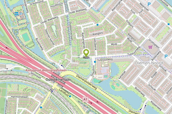 Ambulance-melding op Tureluurweg, Diemen op 27 april, kaart-overzicht