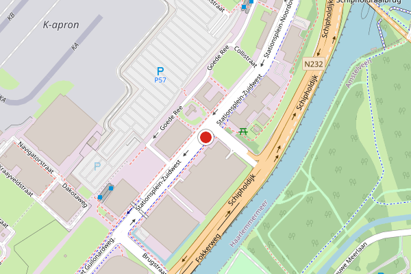 Brandweer-melding op Stationsplein-ZW, Schiphol op 29 mei, kaart-overzicht