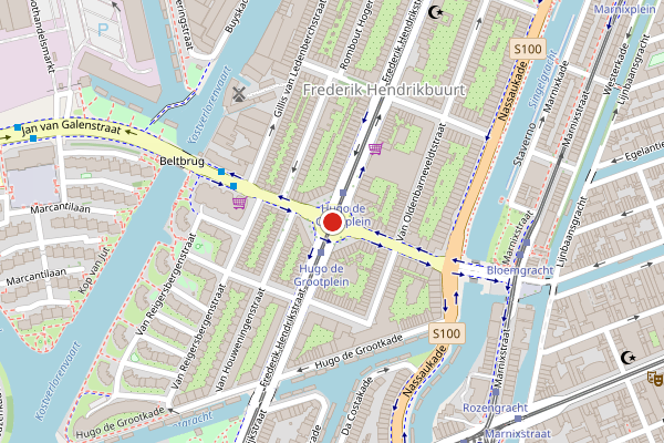 Brandweer-melding op Hugo de Grootplein, Amsterdam op 29 mei, kaart-overzicht