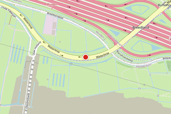Brandweer-melding op Waterlinie, Weesp op 29 mei, kaart-overzicht