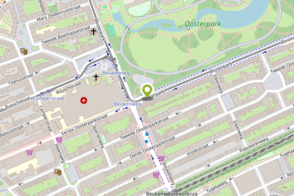 Ambulance-melding op Oosterpark, Amsterdam op 24 april, kaart-overzicht