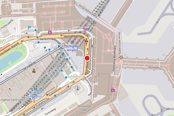 Brandweer-melding op Vertrekpassage, Schiphol op 30 mei, kaart-overzicht
