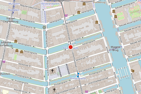 Brandweer-melding op Utrechtsestraat, Amsterdam op 30 mei, kaart-overzicht