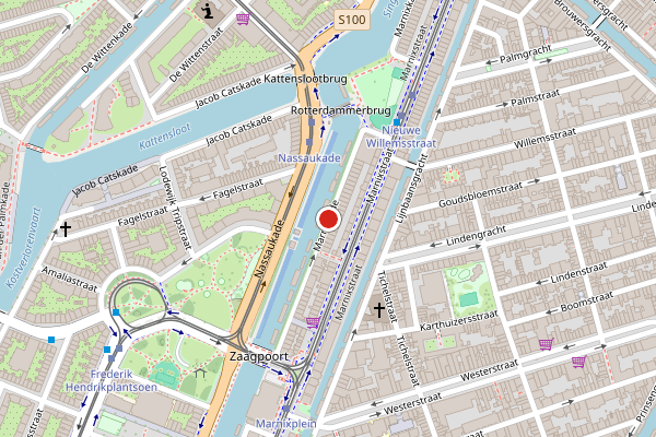 Brandweer-melding op Marnixkade, Amsterdam op 30 mei, kaart-overzicht