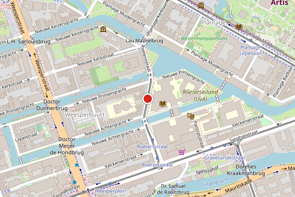 Brandweer-melding op Roetersstraat, Amsterdam op 31 mei, kaart-overzicht