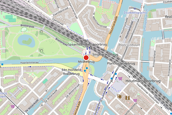 Brandweer-melding op Westerpark, Amsterdam op 31 mei, kaart-overzicht
