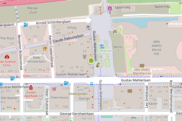 Ambulance-melding op Gustav Mahlerplein, Amsterdam op 31 mei, kaart-overzicht