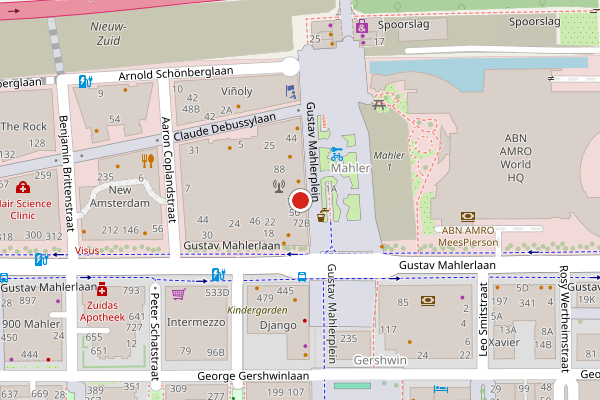 Brandweer-melding op Gustav Mahlerplein, Amsterdam op 31 mei, kaart-overzicht