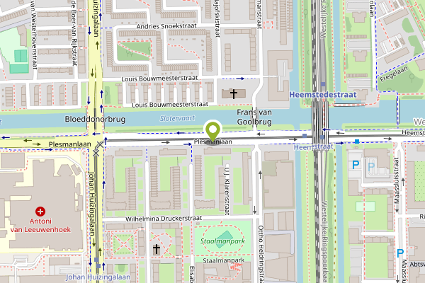 Ambulance-melding op Plesmanlaan, Amsterdam op 28 april, kaart-overzicht