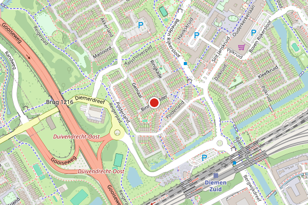 Brandweer-melding op Binnenpolder, Diemen op 1 juni, kaart-overzicht