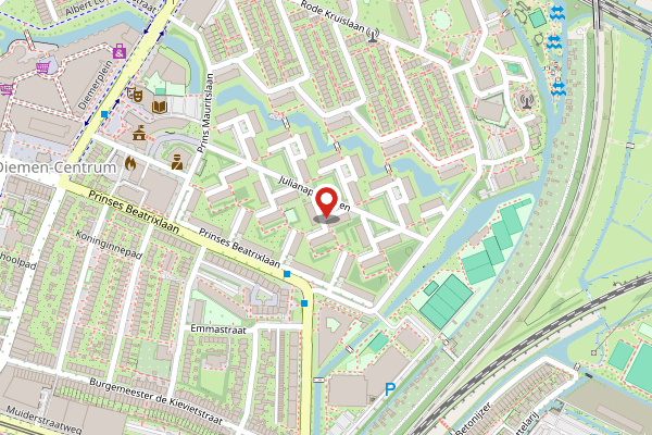Brandweer-melding op Julianaplantsoen, Diemen op 28 april, kaart-overzicht
