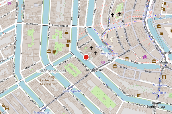 Brandweer-melding op Herengracht, Amsterdam op 1 juni, kaart-overzicht