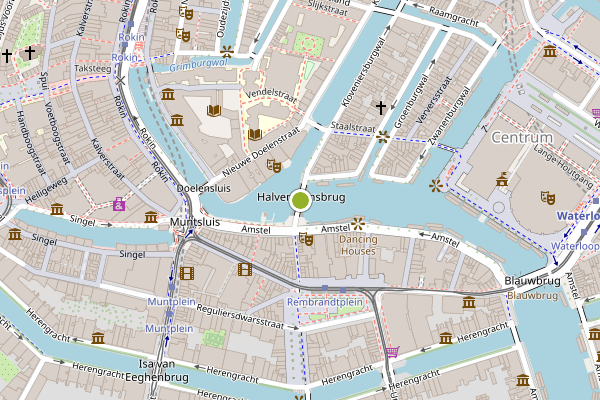 Ambulance-melding op Kloveniersburgwal, Amsterdam op 1 juni, kaart-overzicht