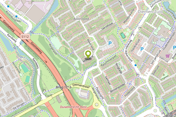 Ambulance-melding op Maisoord, Diemen op 22 april, kaart-overzicht