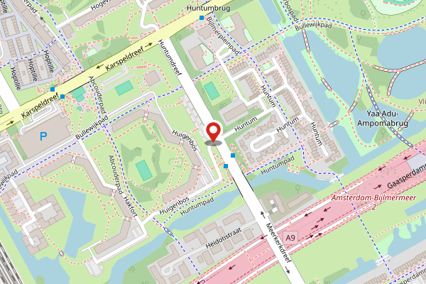 Brandweer-melding op Huigenbos, Amsterdam op 28 april, kaart-overzicht