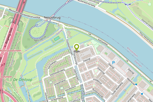 Ambulance-melding op Pampuszigt, Diemen op 21 april, kaart-overzicht