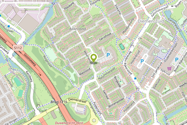 Ambulance-melding op Akkerland, Diemen op 20 april, kaart-overzicht