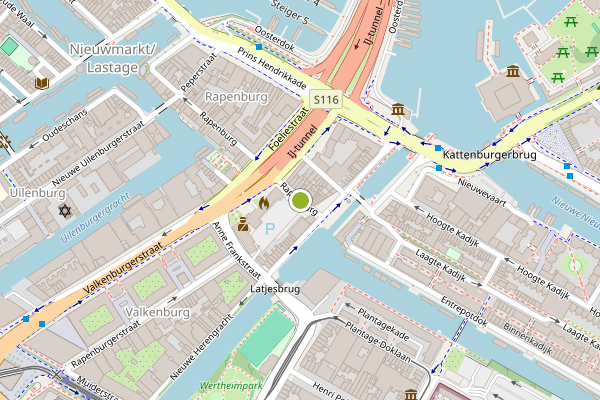 Ambulance-melding op Rapenburg, Amsterdam op 2 juni, kaart-overzicht
