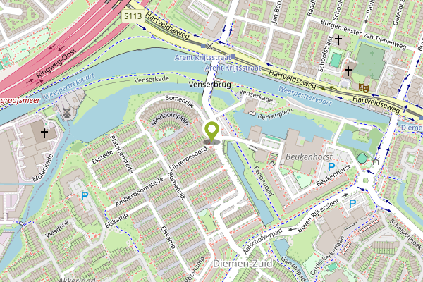 Ambulance-melding op Bomenrijk, Diemen op 19 april, kaart-overzicht