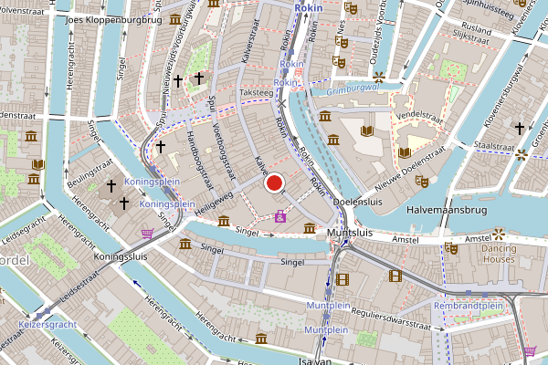Brandweer-melding op Kalverstraat, Amsterdam op 3 juni, kaart-overzicht