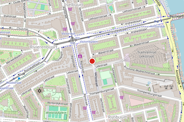 Brandweer-melding op Vechtstraat, Amsterdam op 3 juni, kaart-overzicht