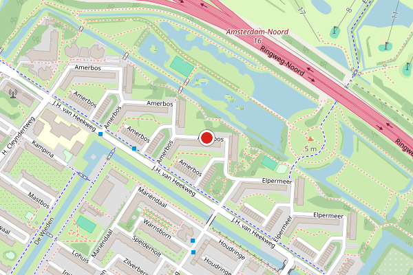 Brandweer-melding op Amerbos, Amsterdam op 3 juni, kaart-overzicht