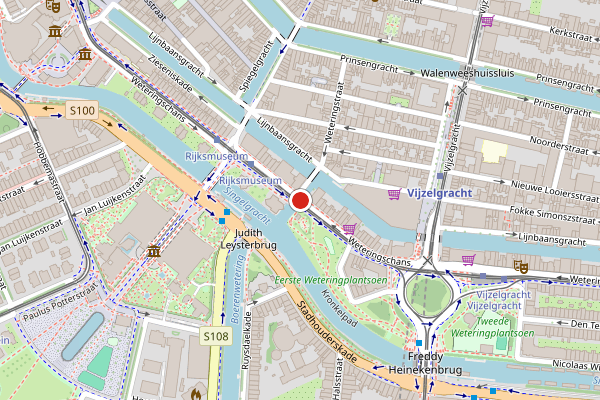 Brandweer-melding op Weteringschans, Amsterdam op 3 juni, kaart-overzicht