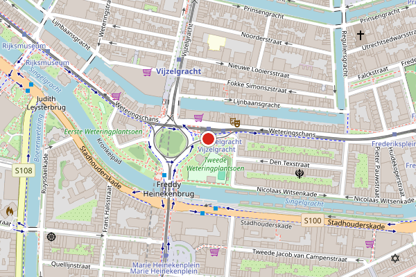 Brandweer-melding op Weteringschans, Amsterdam op 4 juni, kaart-overzicht